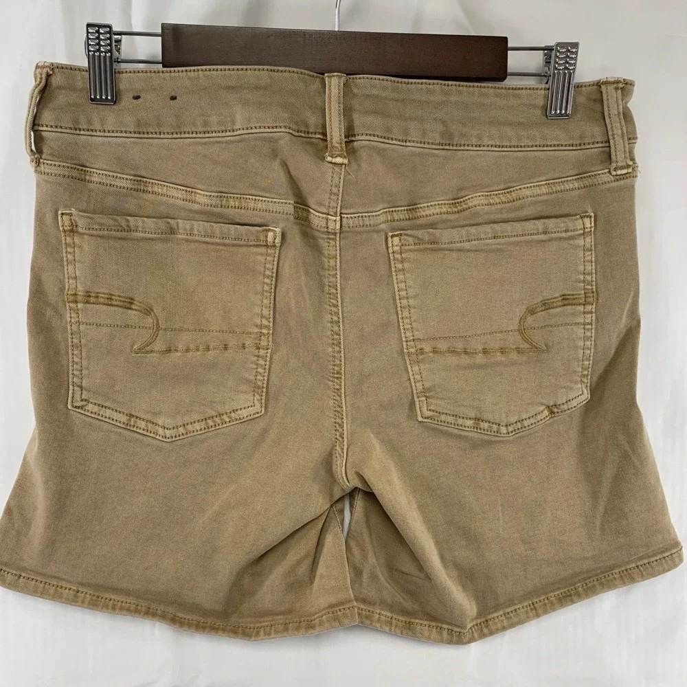 American Eagle Midi Shorts Womens‎ 12 Khaki Tan Super Stretch Denim